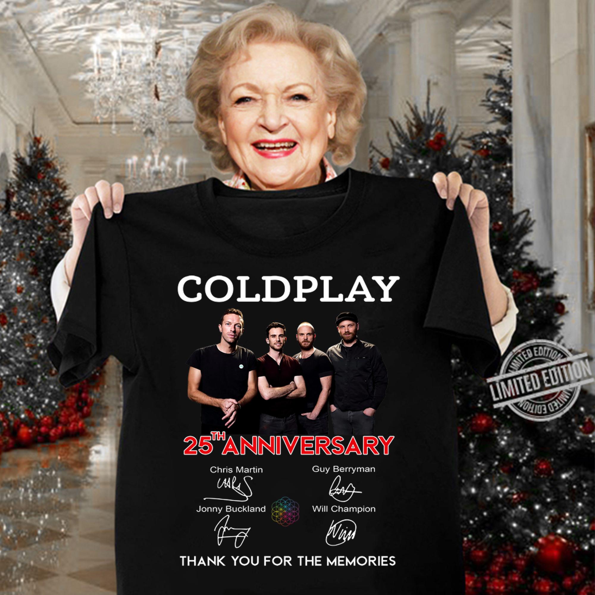 Awesome Coldplay 25th anniversary signatures t-shirt woman shirt