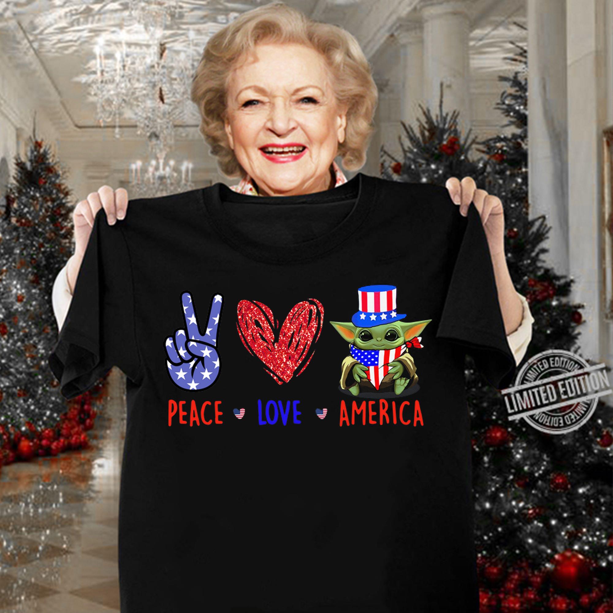 Peace Love America Baby Yoda American Flag Independence Day t-shirt woman shirt