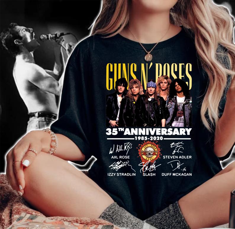 Gun N' Roses 35th Anniversary Thank You For The Memories Signatures t-shirt woman shirt