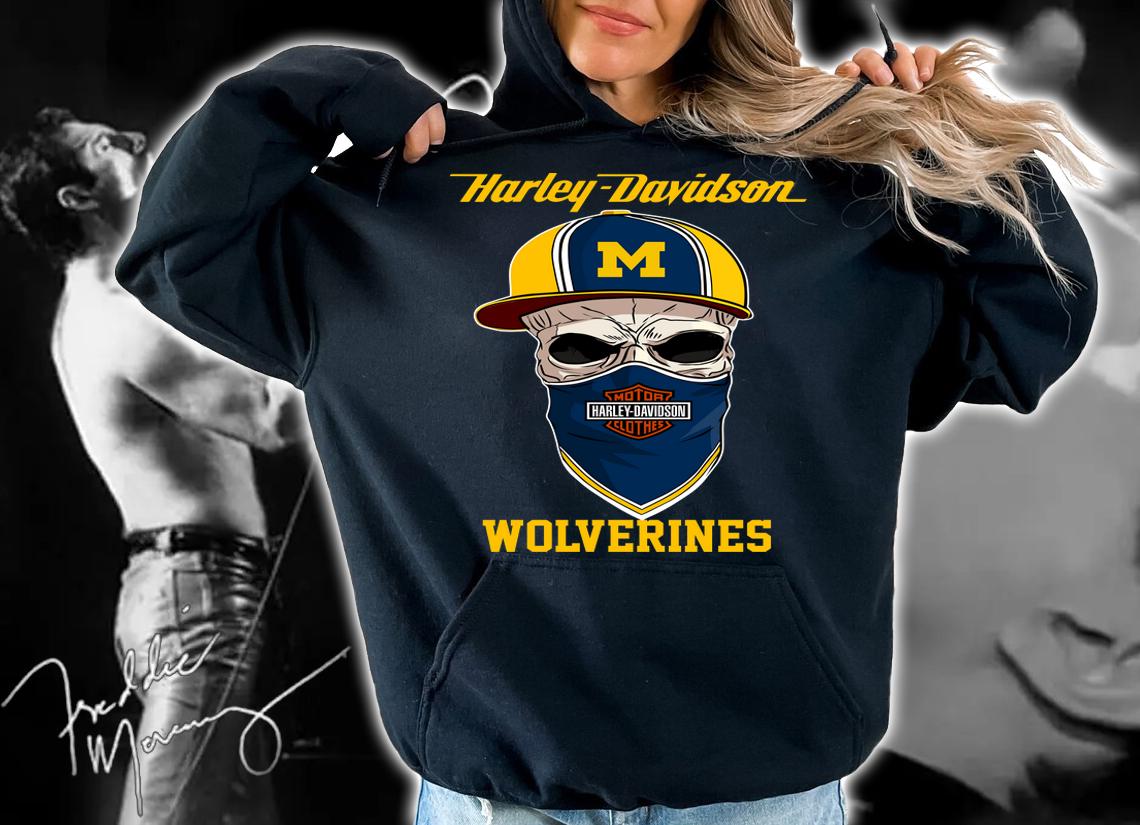 Skull Harley Davidson Michigan Wolverines Hat t-shirt hoodie