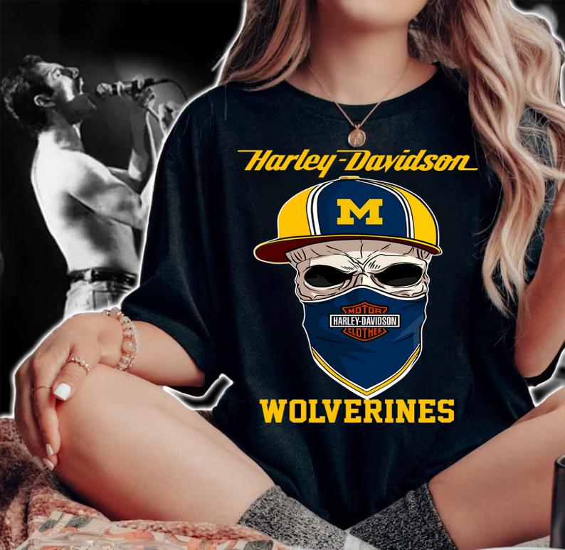 Skull Harley Davidson Michigan Wolverines Hat t-shirt woman shirt