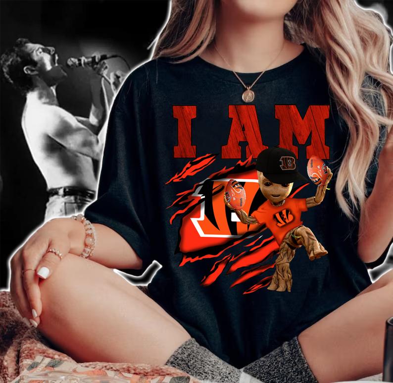 Hot I Am Cincinnati Bengals Baby Groot t-shirt woman shirt