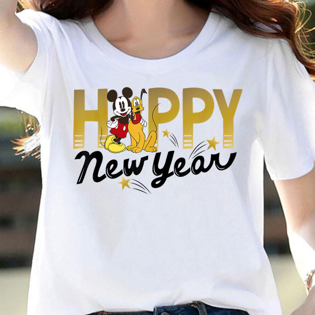Disney Mickey Mouse and Pluto Happy New Year t-shirt woman shirt