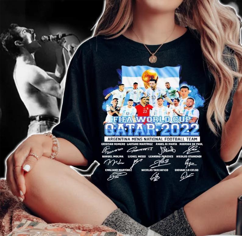 Fifa World Cup Qatar 2022 Argentina Men's National Football Team signatures shirt t-shirt woman shirt