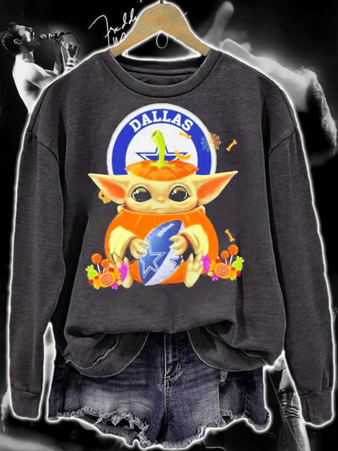 Baby Yoda Pumpkin Hug Dallas Cowboys Halloween Shirt t-shirt sweatshirt