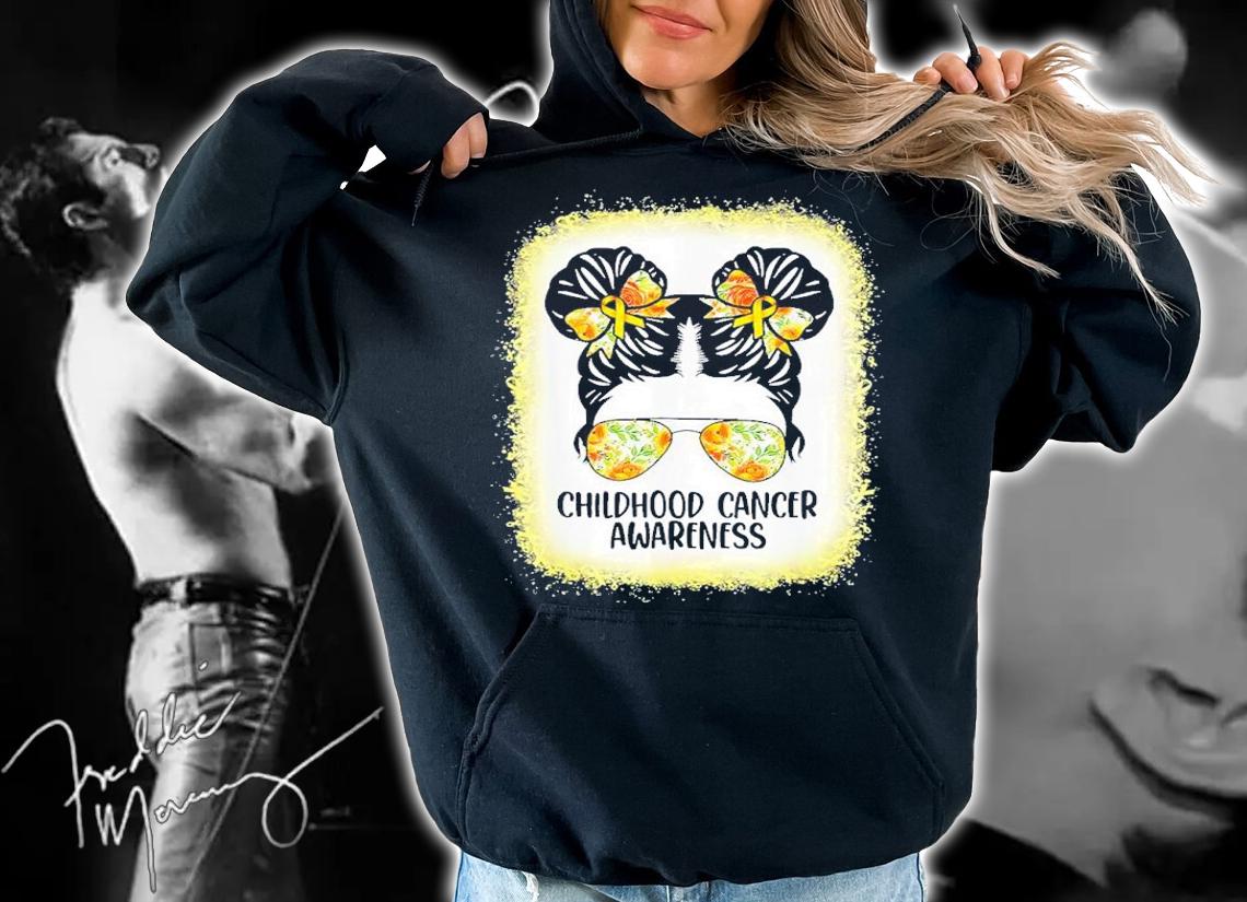 Childhood Cancer Awareness Messy Bun Gold Ribbon Shirt t-shirt
