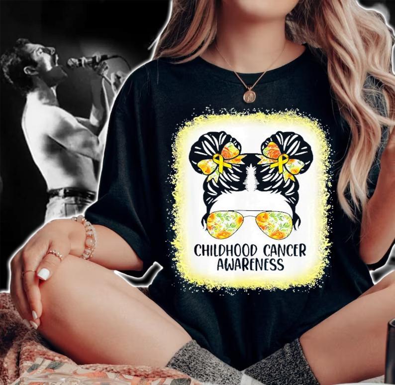 Childhood Cancer Awareness Messy Bun Gold Ribbon Shirt t-shirt