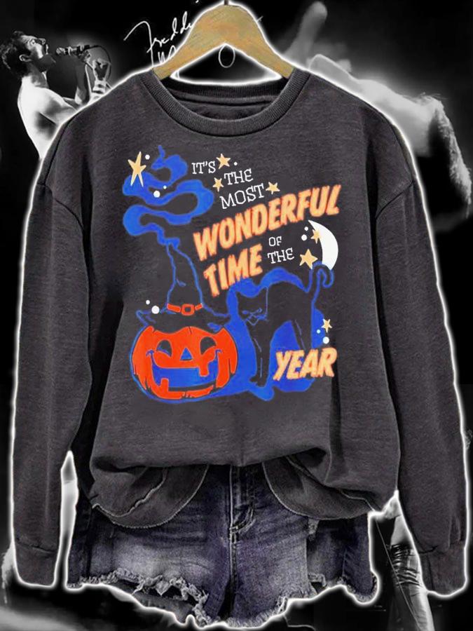 Black Cat Halloween It's the Most Wonderful Time Of The Year T-Shirt t-shirt sweatshirt