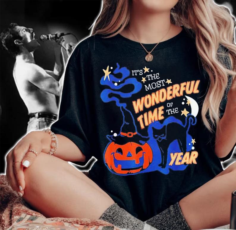 Black Cat Halloween It's the Most Wonderful Time Of The Year T-Shirt t-shirt woman shirt