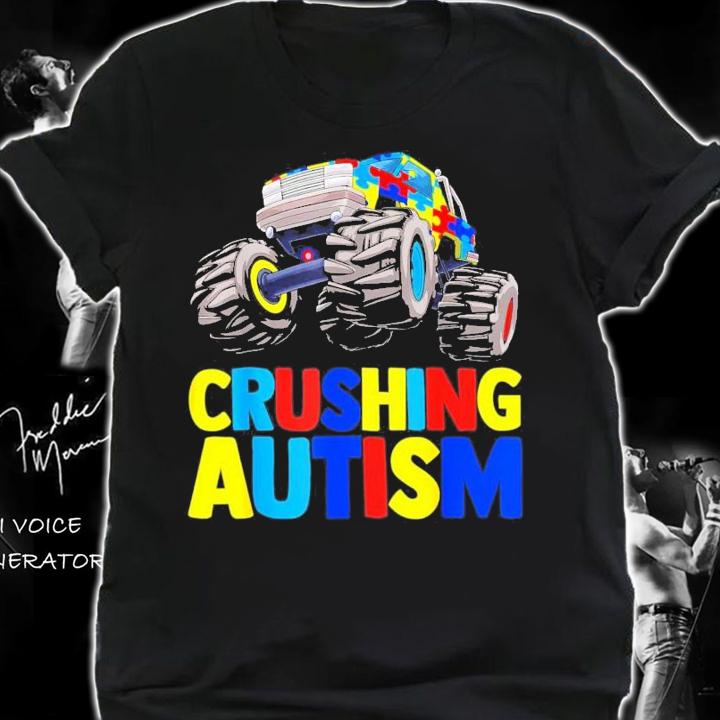 Monster Truck Crushing Autism Awareness T-Shirt t-shirt