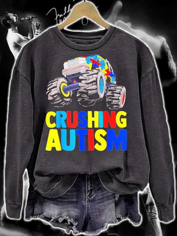 Monster Truck Crushing Autism Awareness T-Shirt t-shirt
