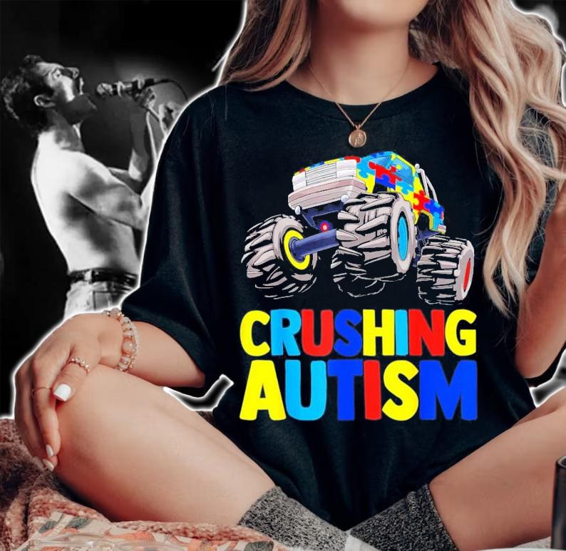 Monster Truck Crushing Autism Awareness T-Shirt t-shirt