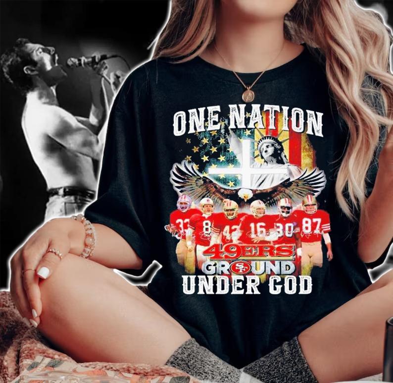 San Francisco 49ers One Nation 49ers Ground Under God Signatures Shirt t-shirt woman shirt