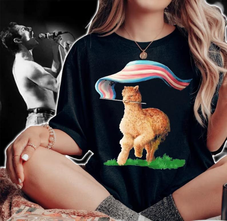 Tenacious Unicorn Ranch Llama Holding The Russia Flag Shirt t-shirt