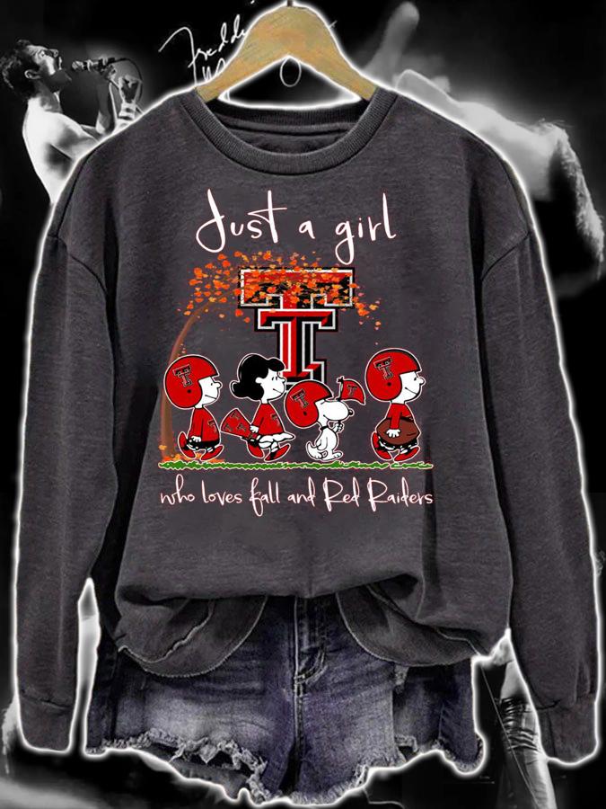 Texas Tech Red Raiders Peanuts Snoopy Just A Girl Who Love Fall And Red Raiders t-shirt