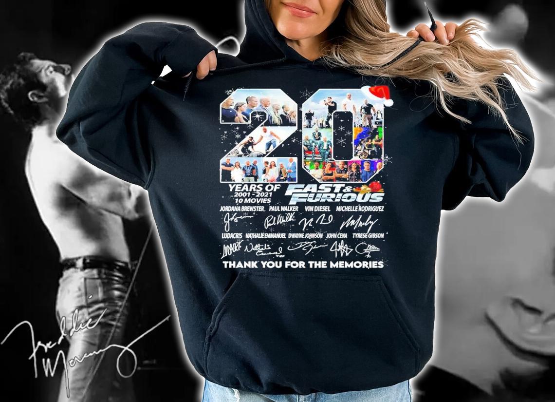 20 Years Of 2001-2021 10 Movies Fast And Furious Christmas Signature Thank You For The Memories Shirt t-shirt