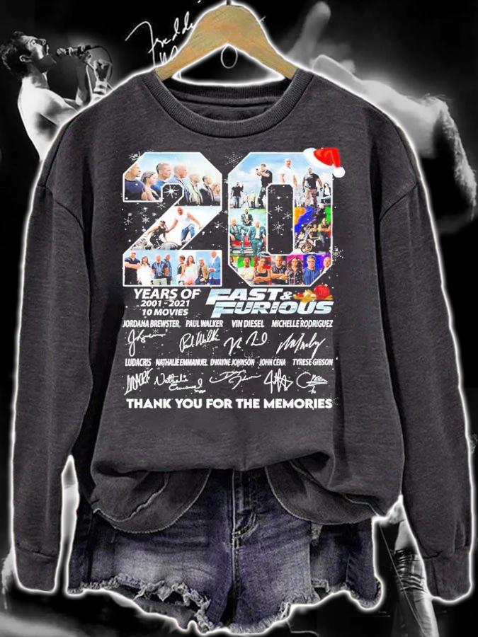 20 Years Of 2001-2021 10 Movies Fast And Furious Christmas Signature Thank You For The Memories Shirt t-shirt