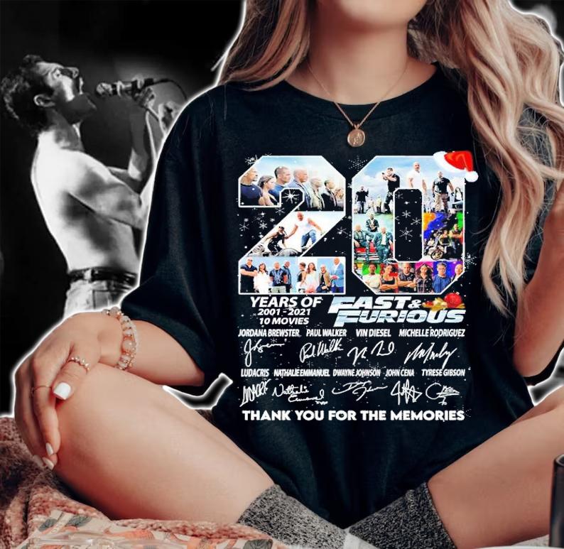 20 Years Of 2001-2021 10 Movies Fast And Furious Christmas Signature Thank You For The Memories Shirt t-shirt
