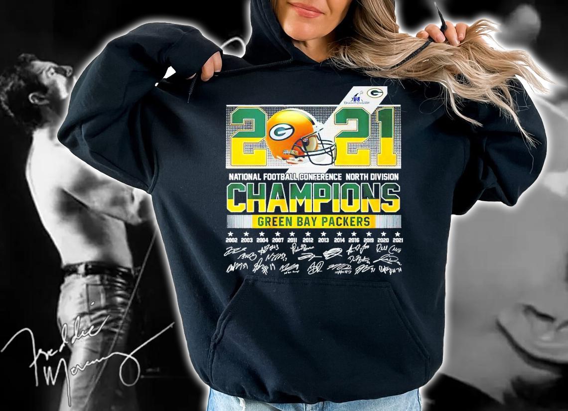 2021 National football conference north division champions Green Bay Packers signatures shirt t-shirt hoodie
