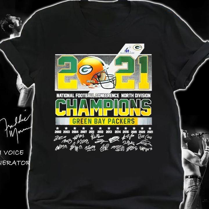 2021 National football conference north division champions Green Bay Packers signatures shirt t-shirt shirt
