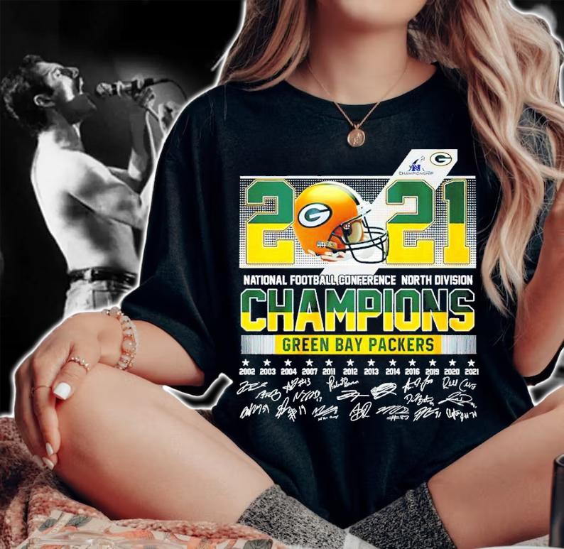 2021 National football conference north division champions Green Bay Packers signatures shirt t-shirt woman shirt