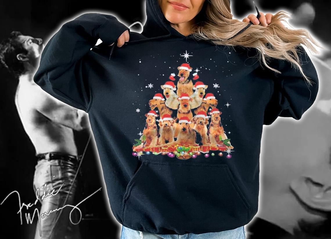 Airedale Terrier Christmas Tree Dog Santa Xmas Funny Pajamas Premium Shirt t-shirt hoodie
