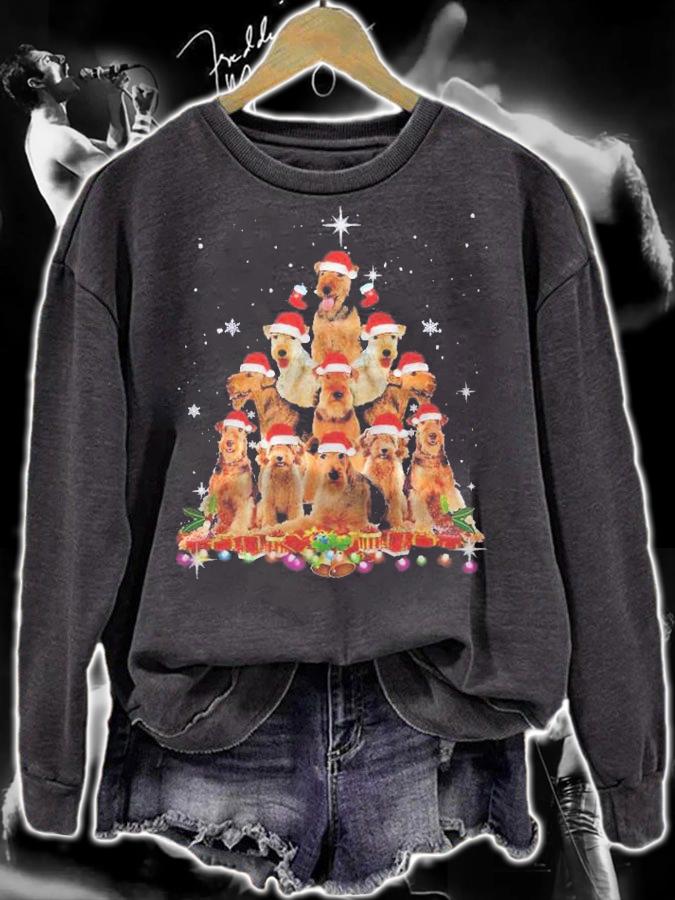 Airedale Terrier Christmas Tree Dog Santa Xmas Funny Pajamas Premium Shirt t-shirt sweatshirt