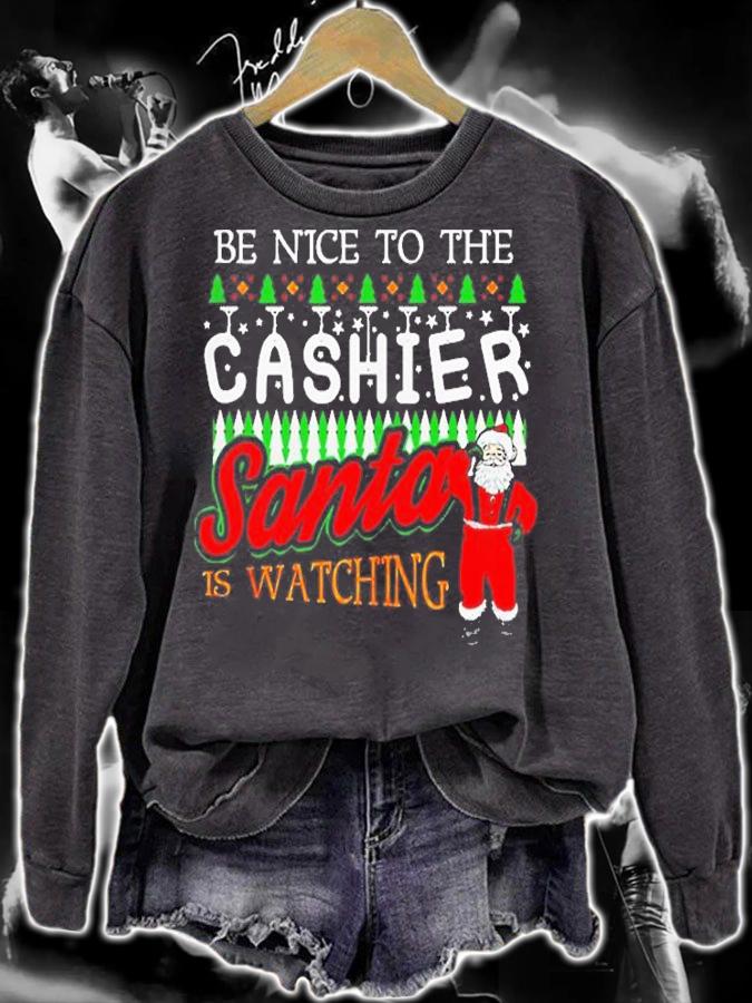 Be Nice To Cashier Santa Watching Christmas Shirt t-shirt sweatshirt