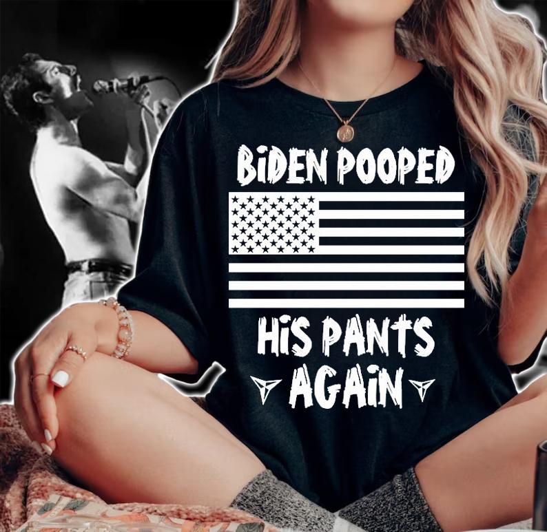 Biden Pooped His Pants Again US Flag T-Shirt t-shirt woman shirt