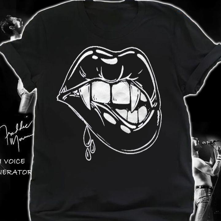Black Vampire Lips Teeth Sexy Women Girls Gift Halloween Shirt t-shirt