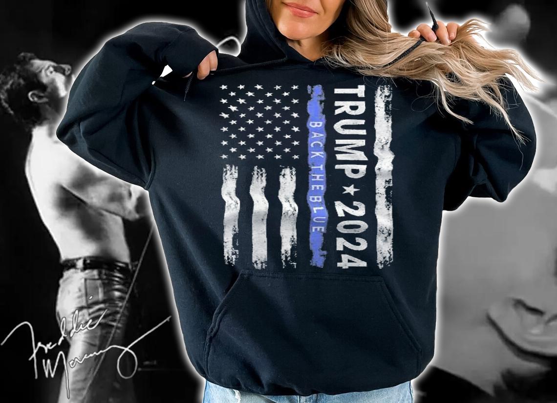 Pro Trump 2024 Back The Blue Thin Blue Line American Flag T-Shirt t-shirt