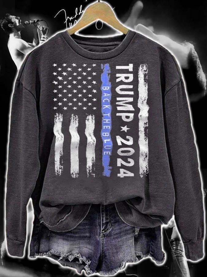 Pro Trump 2024 Back The Blue Thin Blue Line American Flag T-Shirt t-shirt