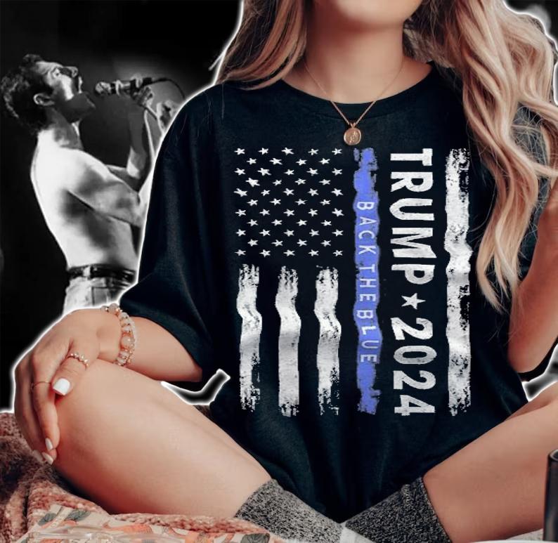 Pro Trump 2024 Back The Blue Thin Blue Line American Flag T-Shirt t-shirt