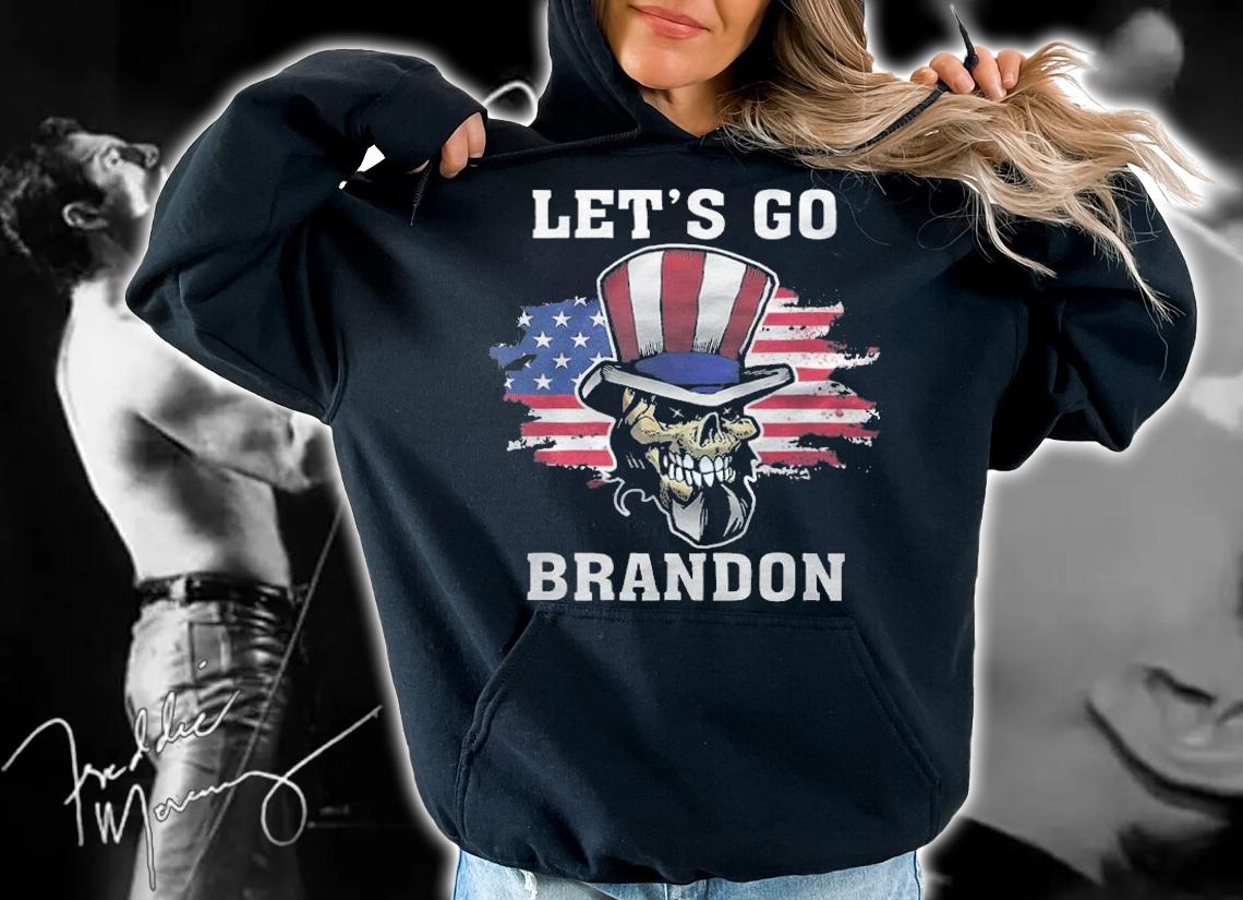 F Joe Biden new Let's Go Brandon Skull USA Flag T-Shirt t-shirt hoodie