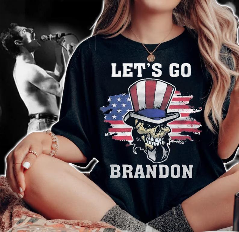 F Joe Biden new Let's Go Brandon Skull USA Flag T-Shirt t-shirt woman shirt