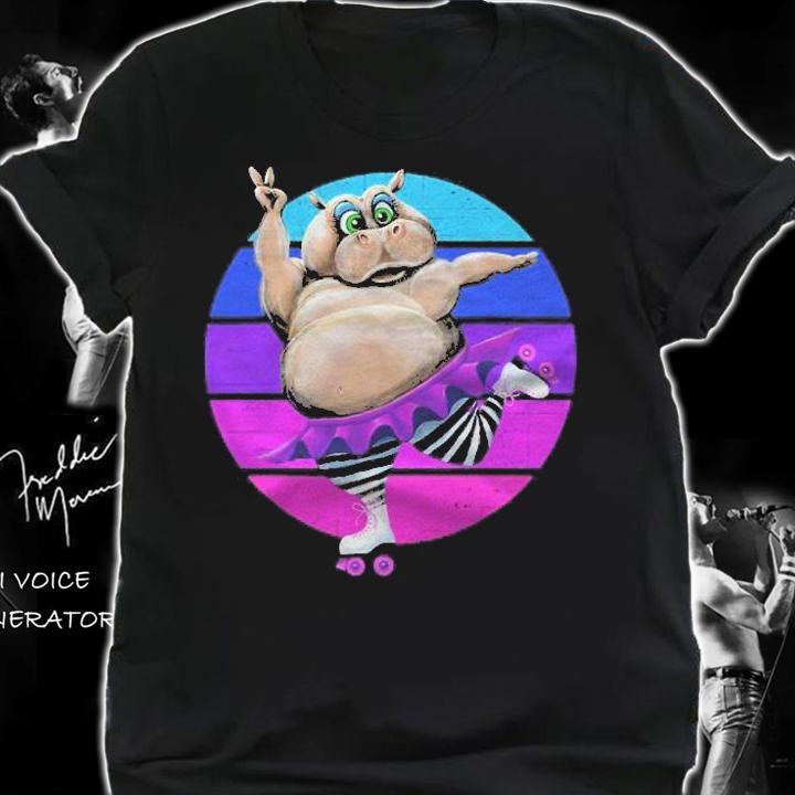 Funny Vintage 80S Style Roller Skating Retro Hippo Skater Shirt t-shirt shirt