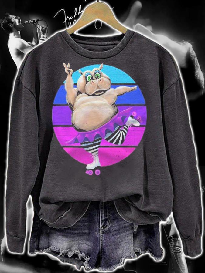 Funny Vintage 80S Style Roller Skating Retro Hippo Skater Shirt t-shirt sweatshirt
