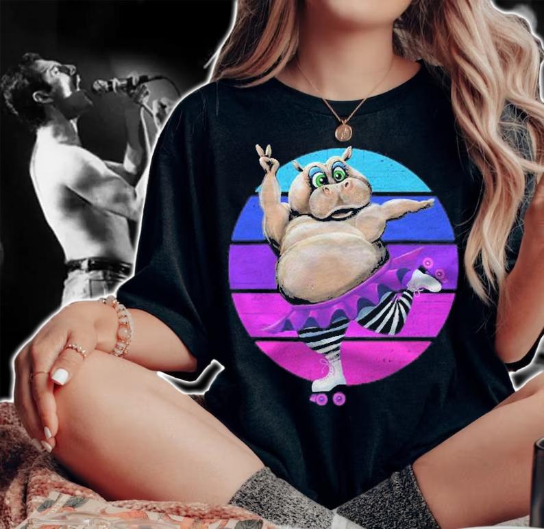 Funny Vintage 80S Style Roller Skating Retro Hippo Skater Shirt t-shirt woman shirt