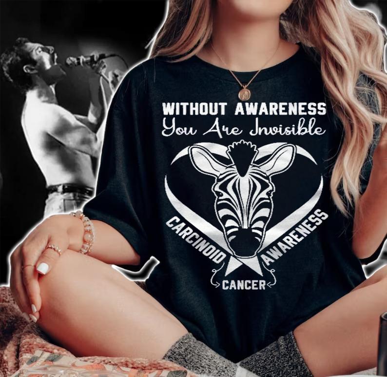 You Are Invisible Carcinoid Cancer Awareness Zebra Ribbon Shirt t-shirt woman shirt