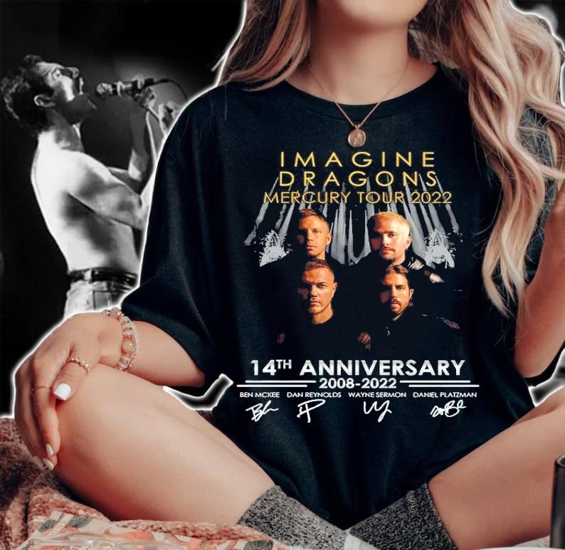 Imagine Dragon Mercury Tour 2022 14th Anniversary 2008-2022 Signatures Thank You For The Memories Shirt t-shirt woman shirt