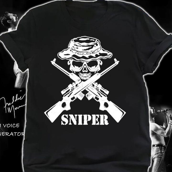 Mens Sniper Cross Rifle Skull Emblem T-Shirt t-shirt