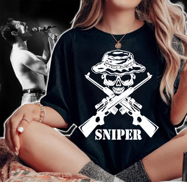 Mens Sniper Cross Rifle Skull Emblem T-Shirt t-shirt