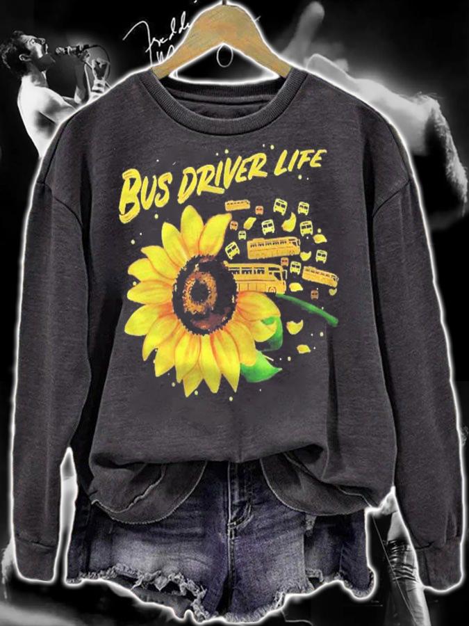 Sunflower Bus Driver Gift Idea Raglan Baseball Shirt t-shirt sweatshirt
