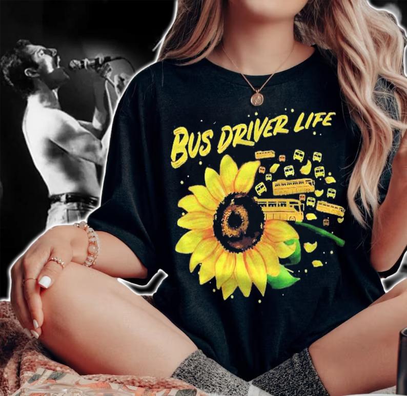 Sunflower Bus Driver Gift Idea Raglan Baseball Shirt t-shirt woman shirt
