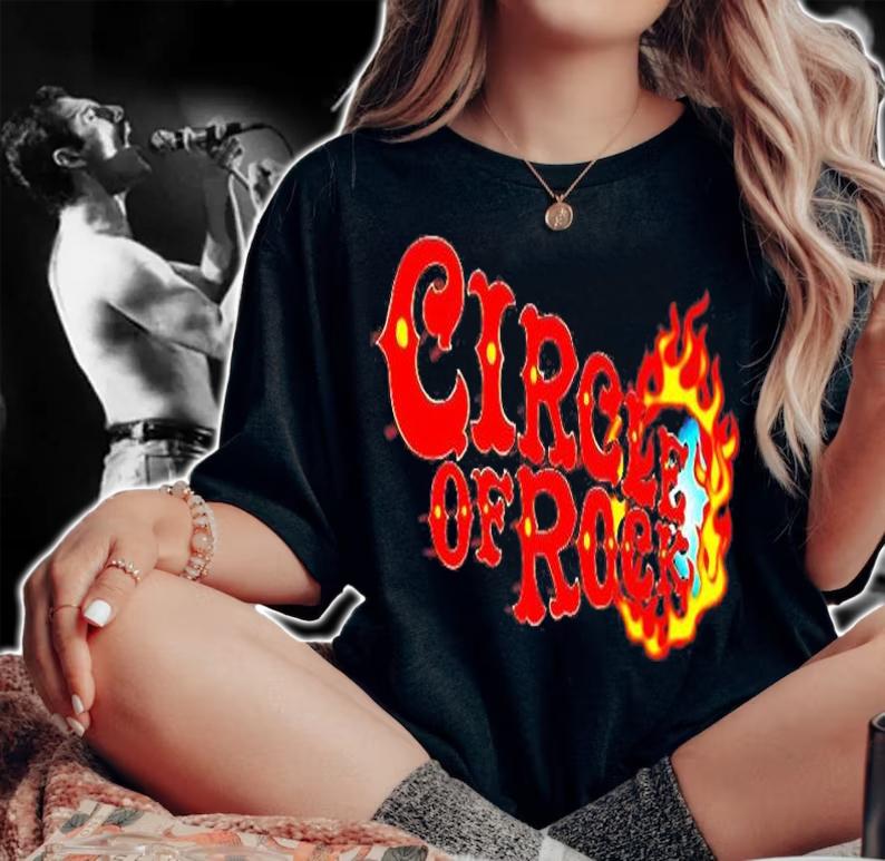 New Circle Of Rock Red Fire Cool Vector Design T-Shirt t-shirt woman shirt