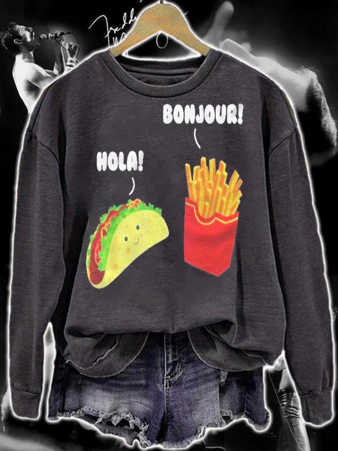French Fries Bonjour Taco Hola Funny Hello Food Shirt t-shirt sweatshirt