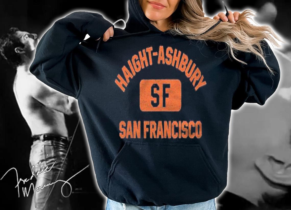 Haight Ashbury San Francisco Gym Style Distressed Orange Print Shirt hoodie