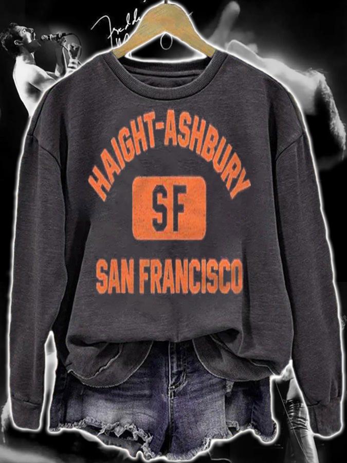 Haight Ashbury San Francisco Gym Style Distressed Orange Print Shirt sweatshirt