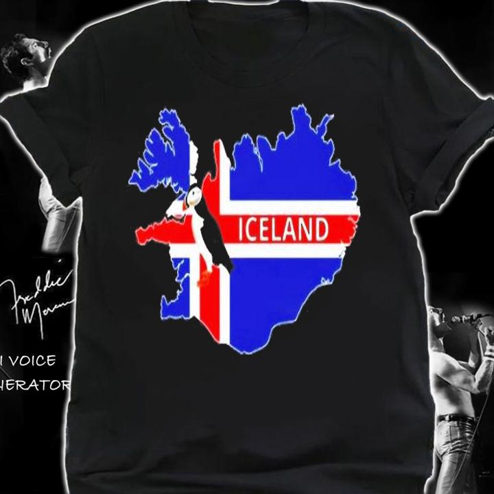 Icelandic Flag Map Of Iceland  Atlantic Puffin Bird T-Shirt shirt