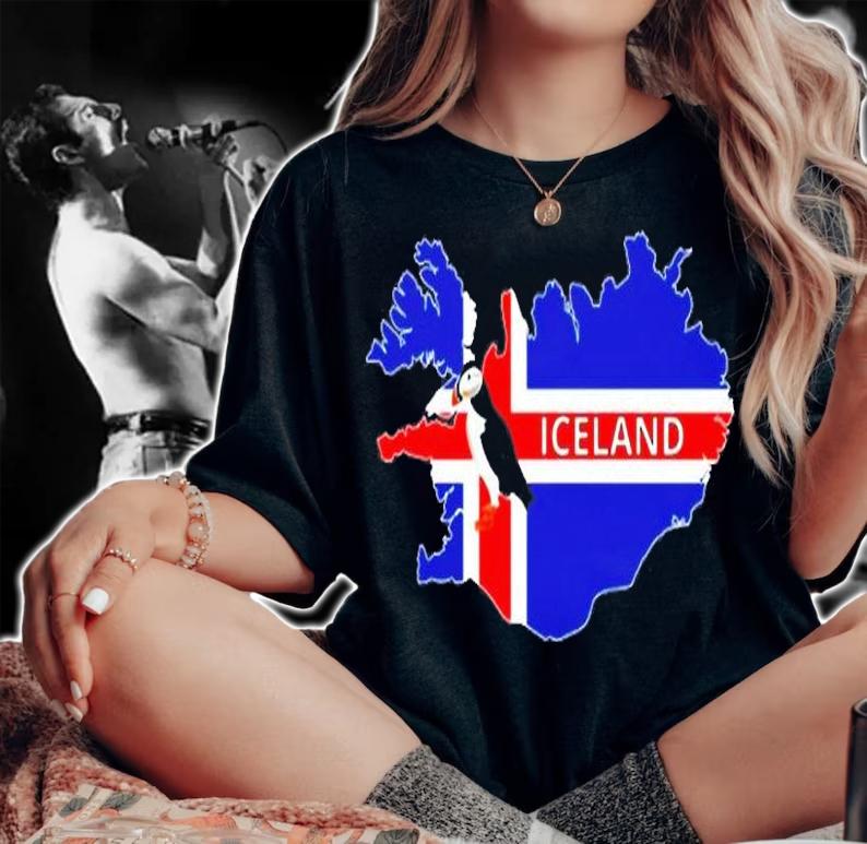 Icelandic Flag Map Of Iceland  Atlantic Puffin Bird T-Shirt woman shirt